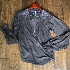 Free people boho embellished blouse xs